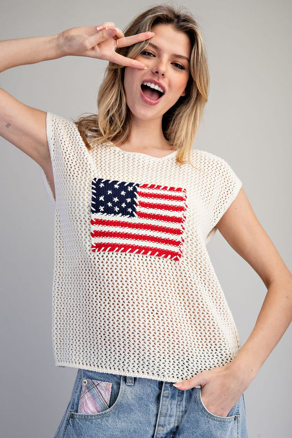Stars & Stripes Open Knit Top
