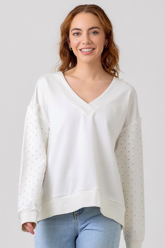 Denim Sleeve V Neck