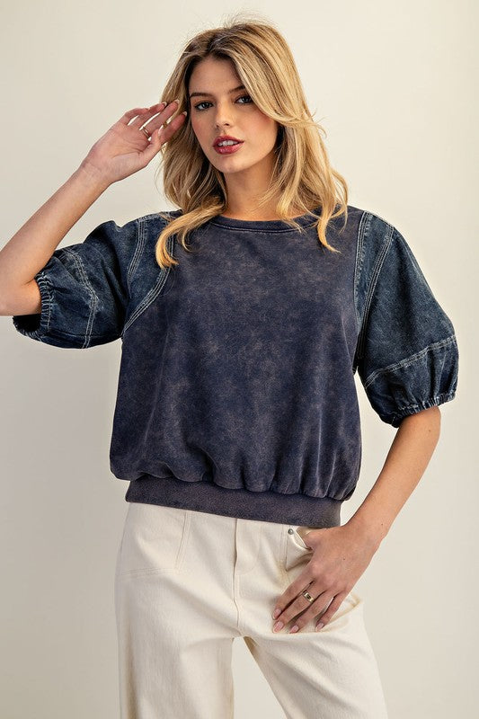 Denim Puff Sleeve Top