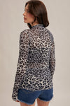 Animal Print Mesh Mock Neck
