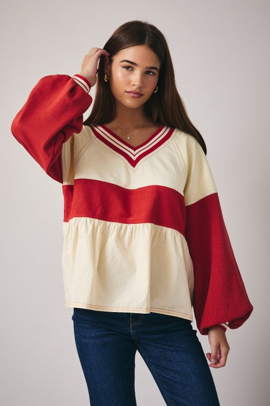 Color Block Babydoll Top