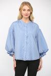 Pinstripe Bubble Sleeve Blouse