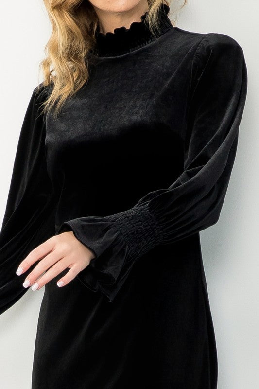 Mock Neck Velvet Dress