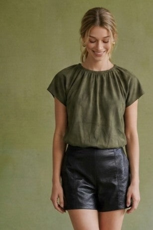 Suede Flutter Sleeve Blouse