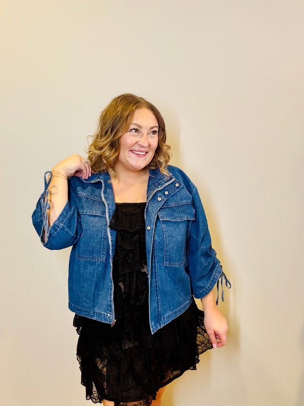 Cinched Sleeve Denim Jacket