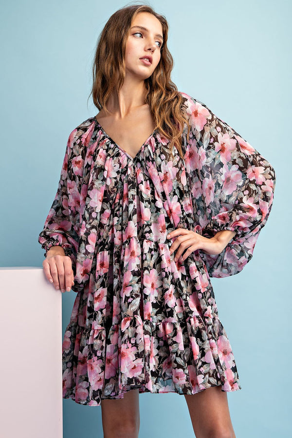 Long Sleeve V-Neck Mini Dress