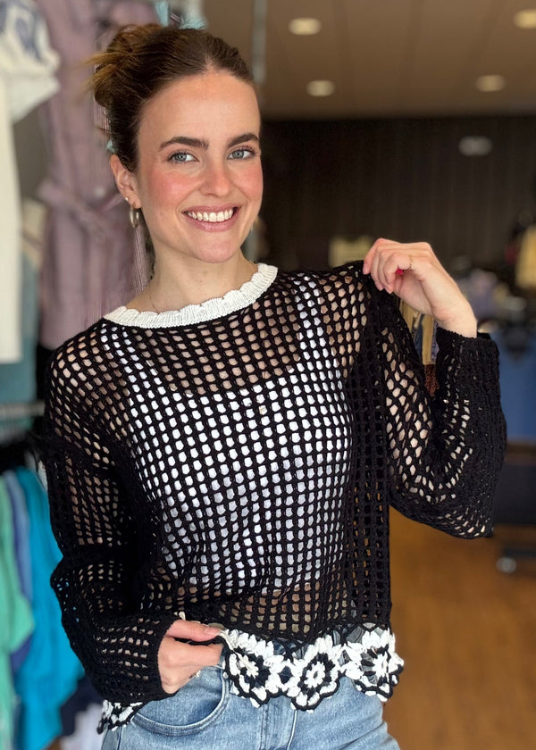 Floral Crochet Hem Sweater