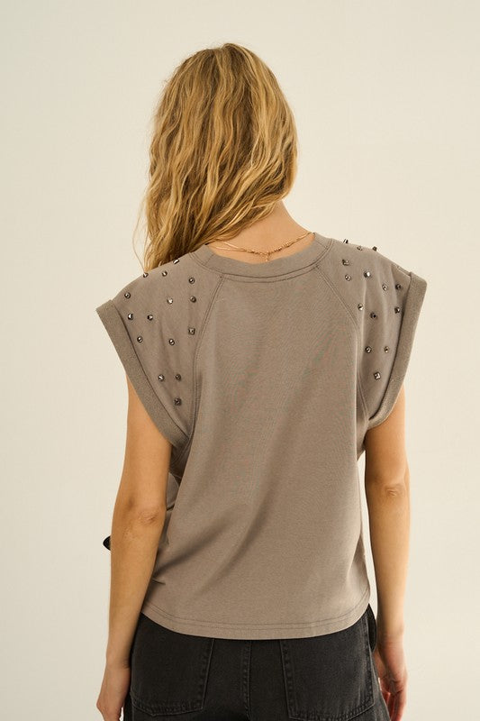 Studded Shoulder Top