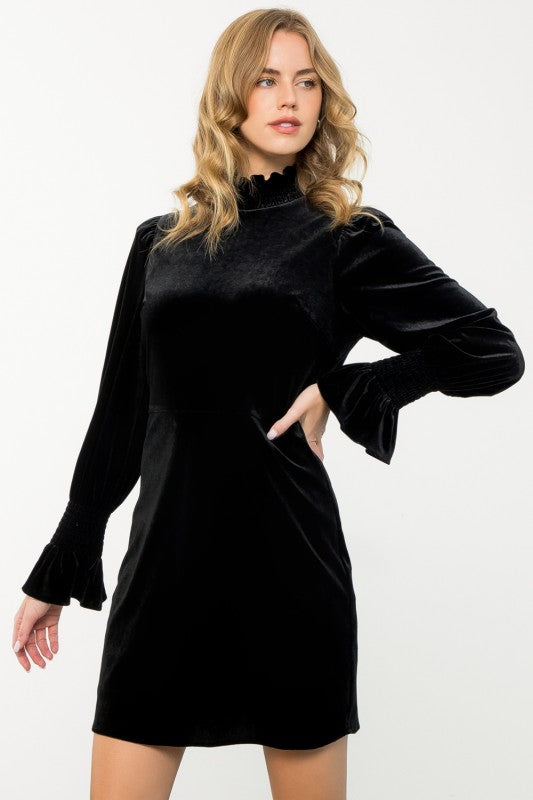 Mock Neck Velvet Dress