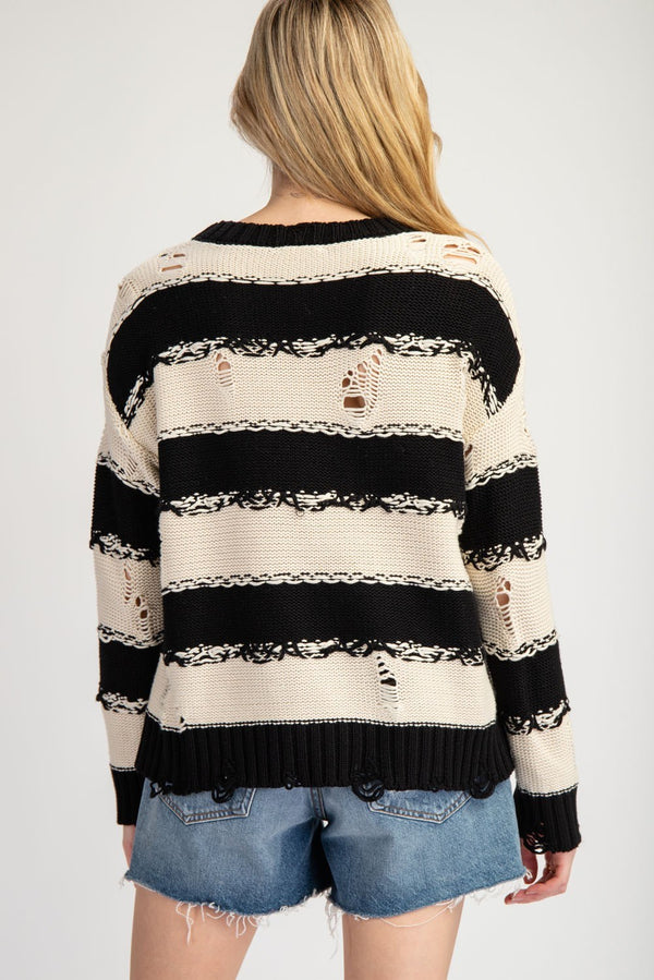 Distressed Striped Sweater