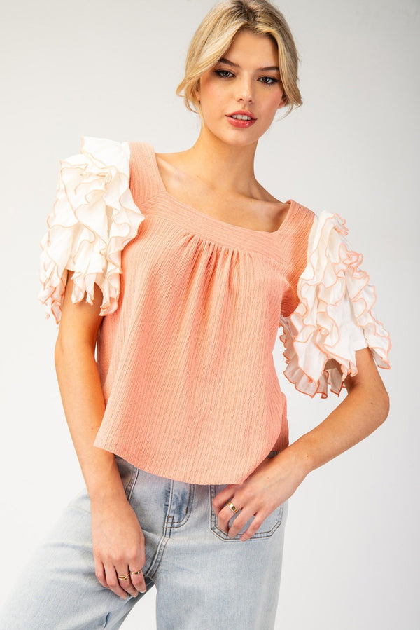 Square Neck Ruffle Sleeve Top