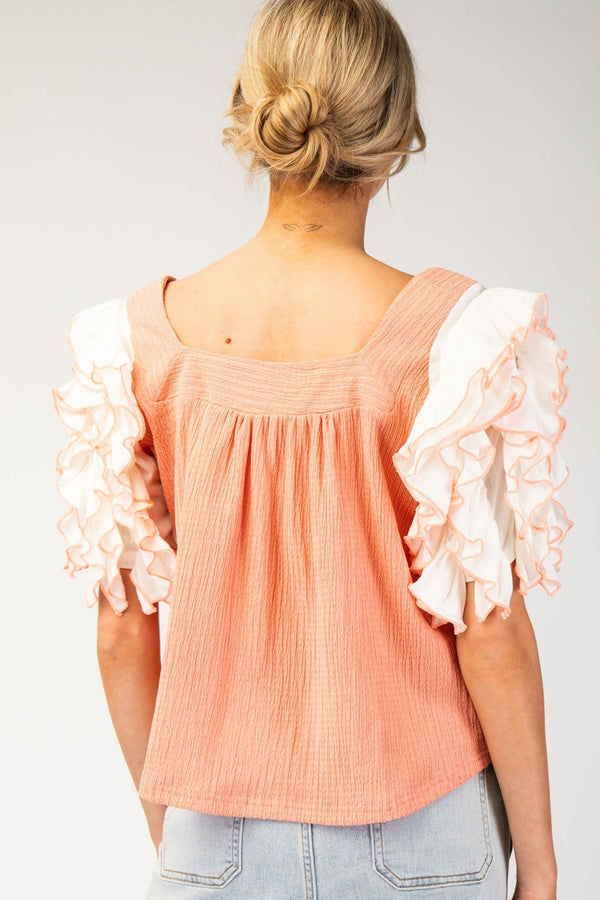 Square Neck Ruffle Sleeve Top