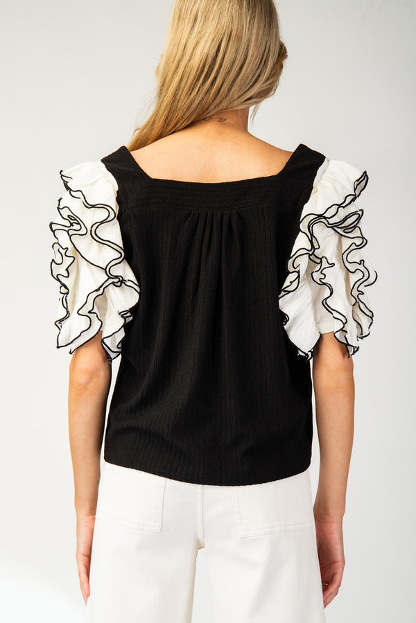 Square Neck Ruffle Sleeve Top