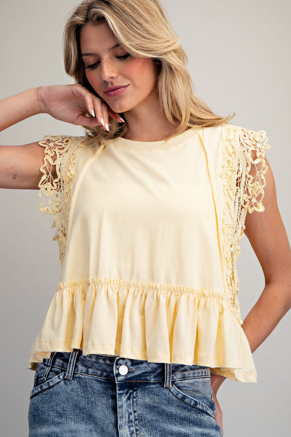 Lace Trim Ruffle Hem Top