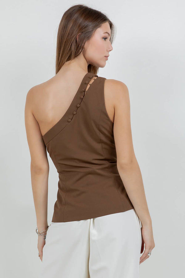 One Shoulder Button Accent Top