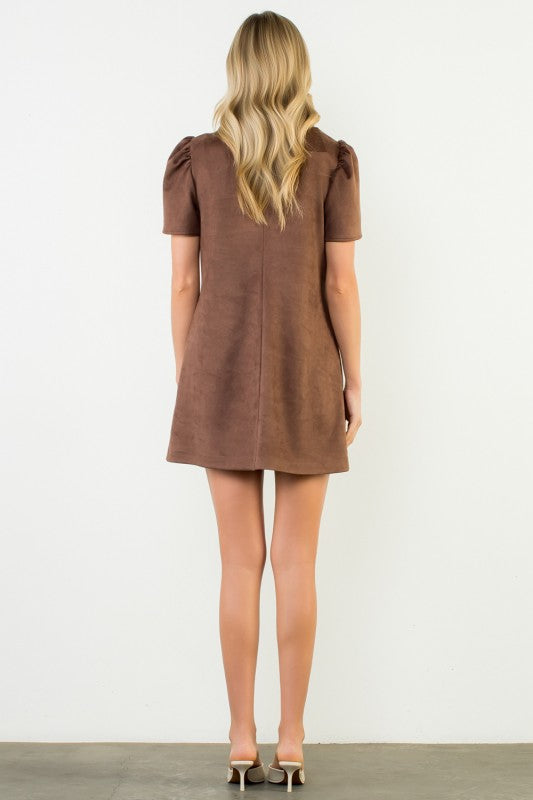 Mock Neck Suede Mini Dress
