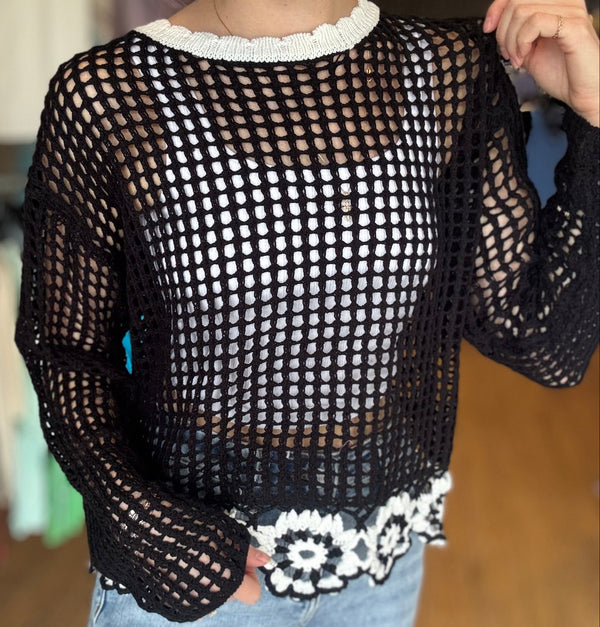 Floral Crochet Hem Sweater