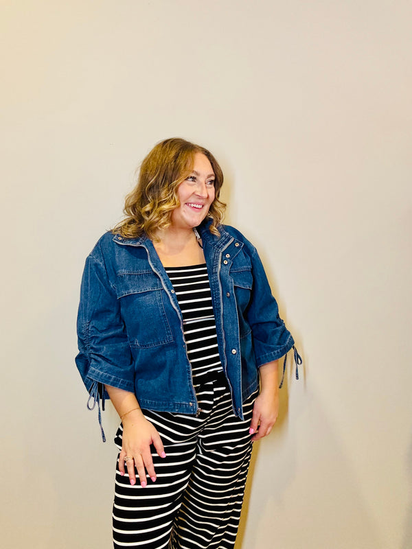 Cinched Sleeve Denim Jacket