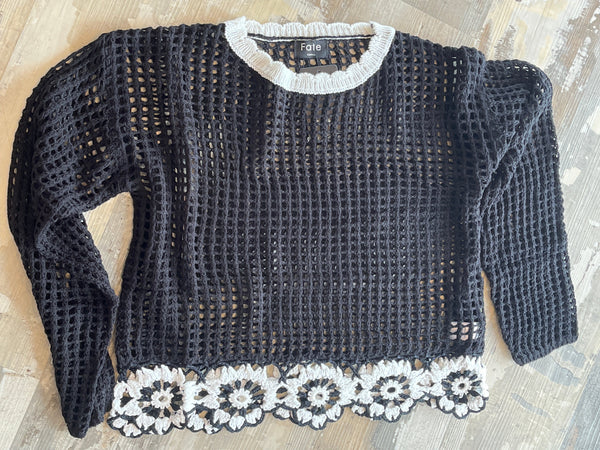 Floral Crochet Hem Sweater