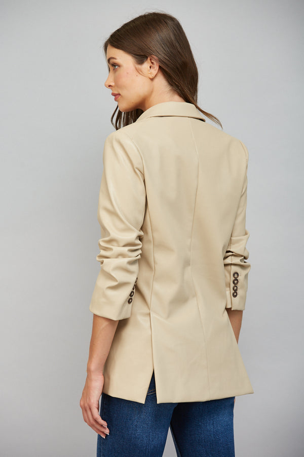 Double Breast Faux Leather Blazer