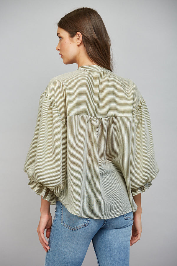 Pinstripe Bubble Sleeve Blouse