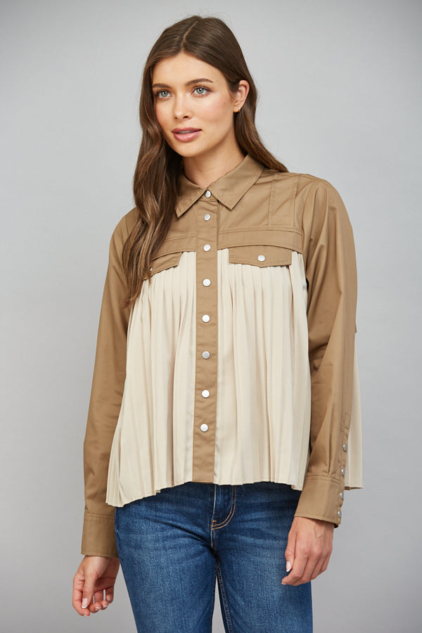 Pleated Button Down Shirt