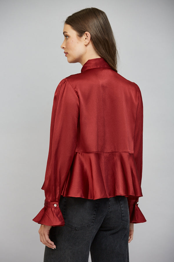 Satin Peplum Button Down