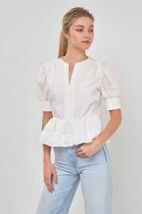 Placket Lace Trim Baby Doll Top