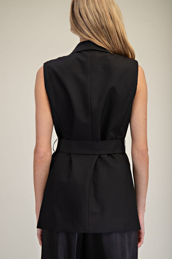 Sleeveless Belted Jacket