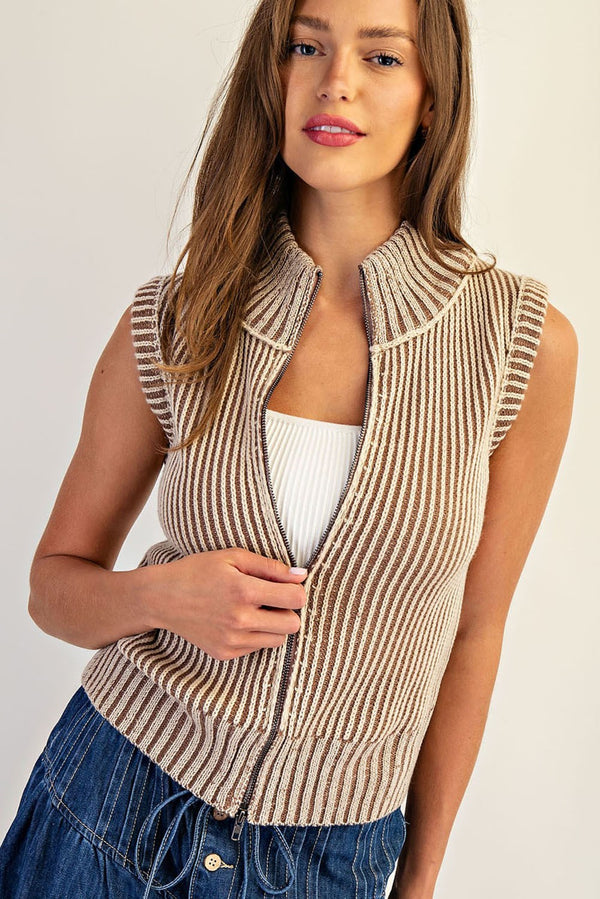 Full Zip Sleeveless Sweater