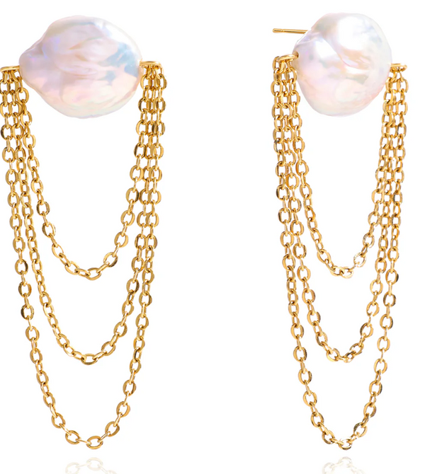 Pearl Chain Stud Earrings
