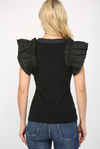 Button Detail Ruffle Sleeve Top