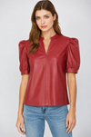 Split Neck Faux Leather Top