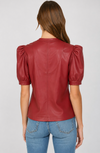 Split Neck Faux Leather Top
