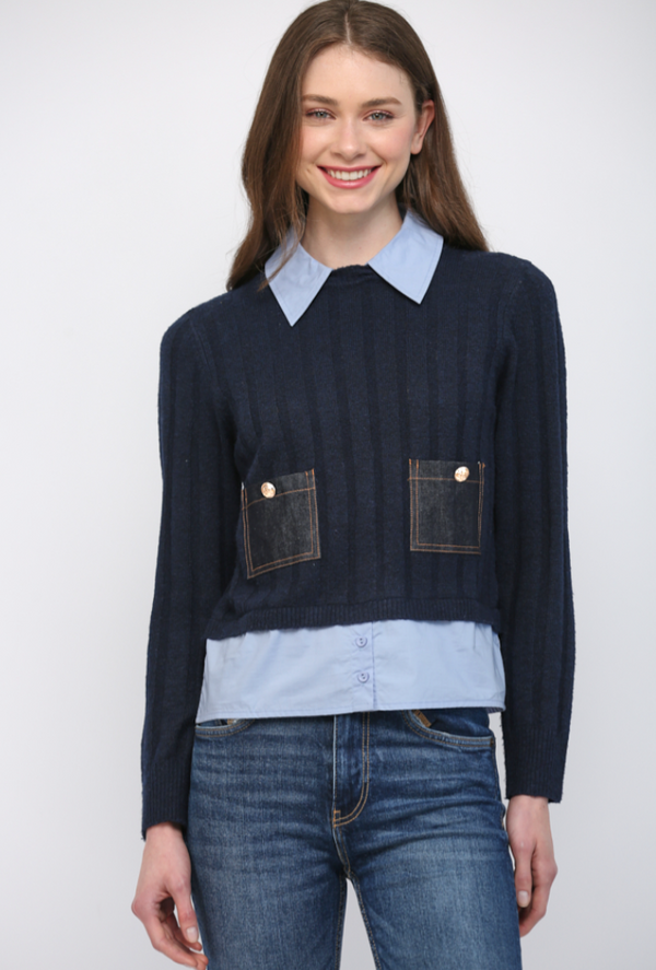 Denim Pocket Twofer Vest