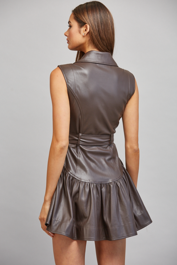 Faux Leather Belted Dress