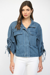 Cinched Sleeve Denim Jacket