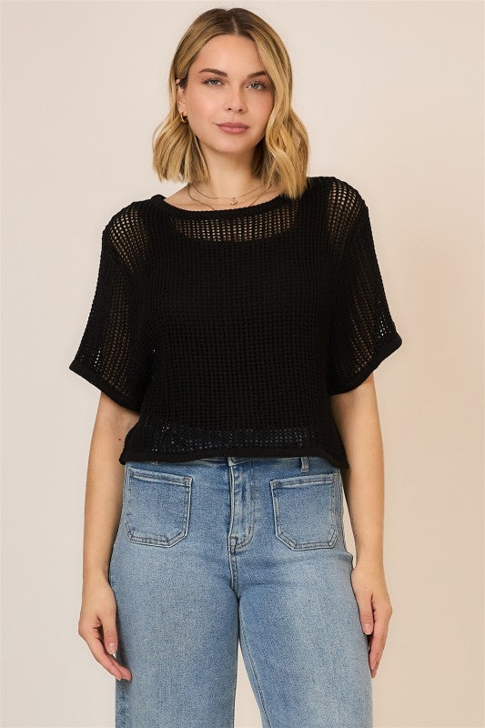 Open Knit Half Sleeve Top