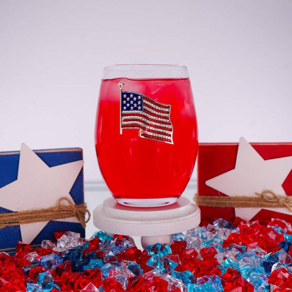 American Flag Jeweled Stemless Wine Glass