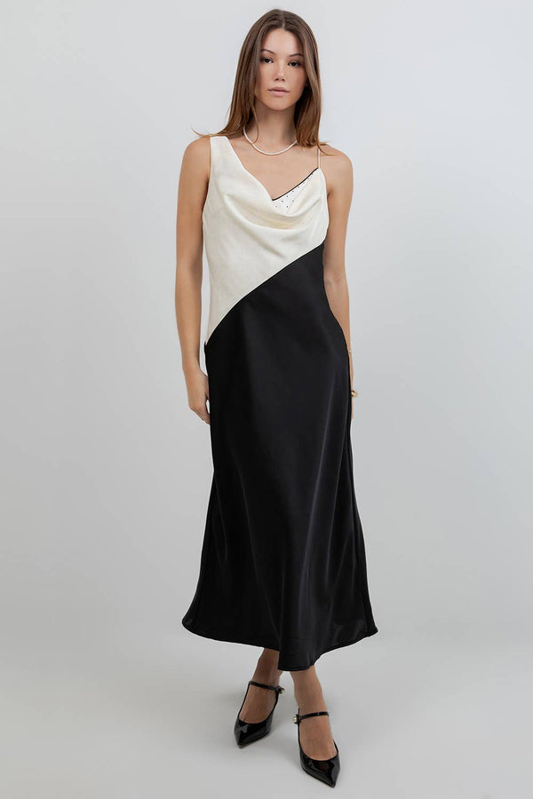 Satin Cowl Neck Dress