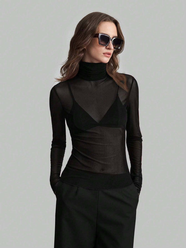Mesh Stand Collar Blouse