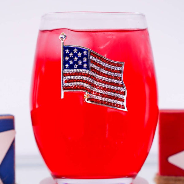 American Flag Jeweled Stemless Wine Glass