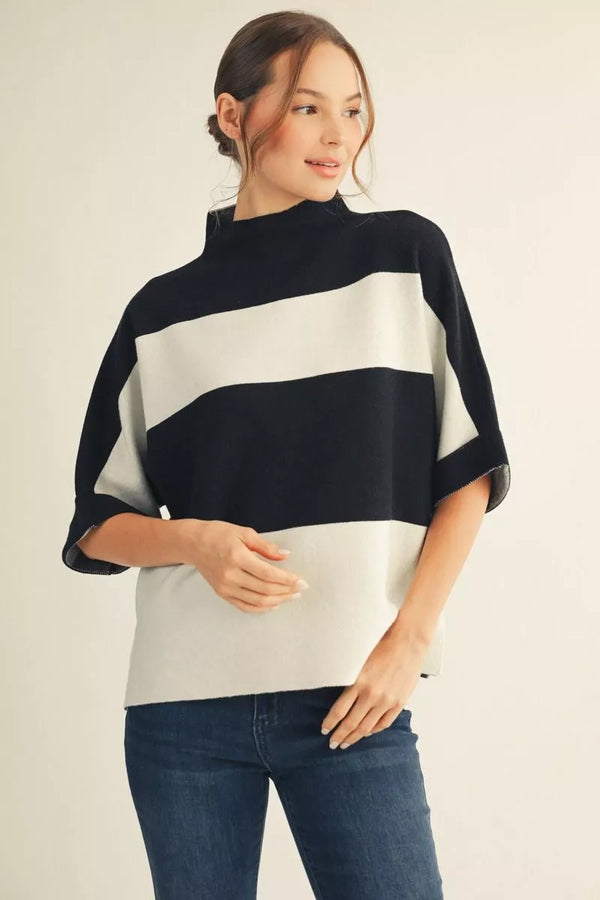 Striped Mock Neck