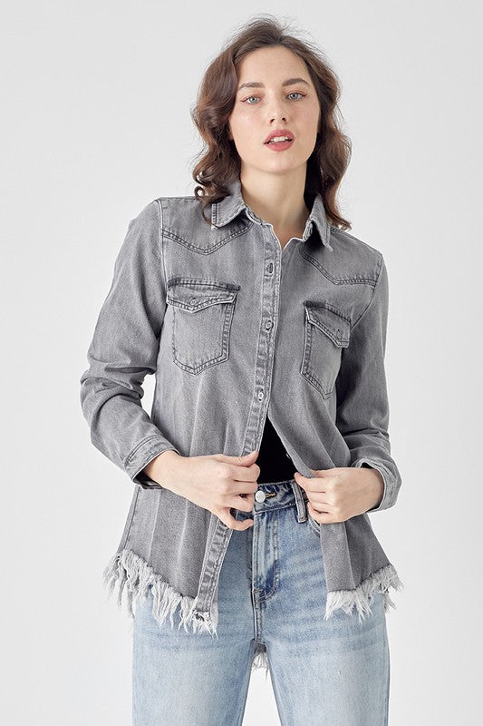 Frayed Hem Denim Shirt