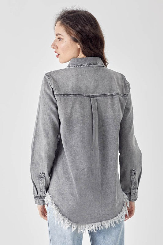 Frayed Hem Denim Shirt