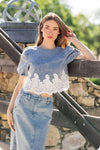 Lace Trim Denim Top