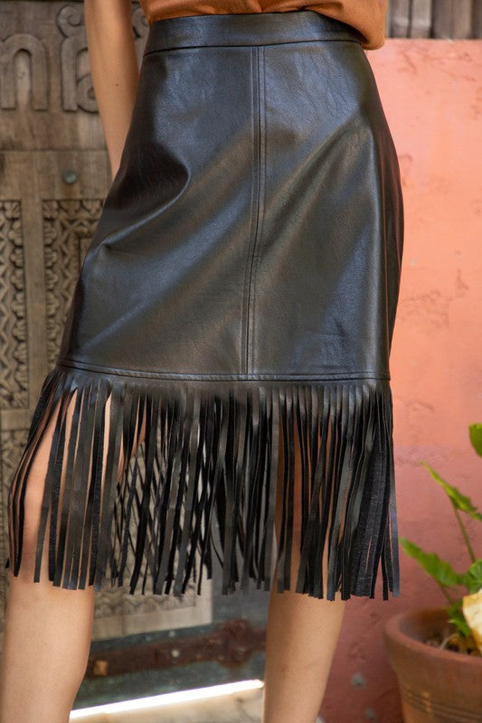Faux Leather Fringe Skirt