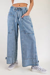 Drawstring Patch Pocket Jeans