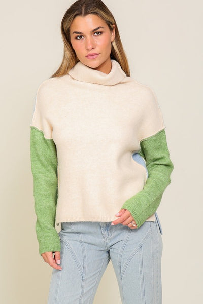 Side Slit Color Block Sweater