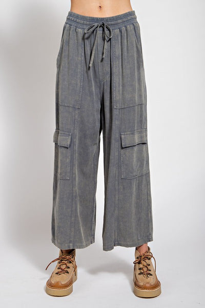 Washed Cargo Wide Pants